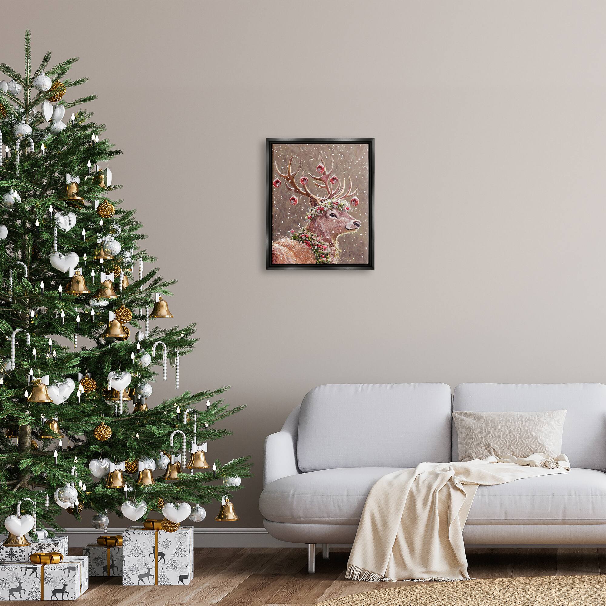 Stupell Industries Deer Antler Holiday Ornaments Black Framed Floater Canvas Wall Art
